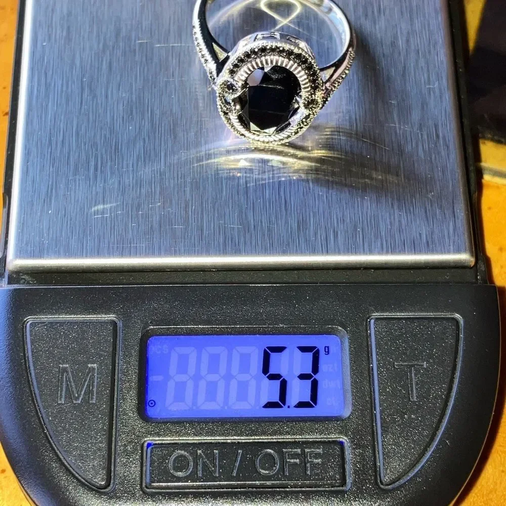 Natural Black Spinel Sterling Silver Ring Size 10